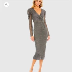 Mac Duggal Shimmering Silver Long Sleeve Dress